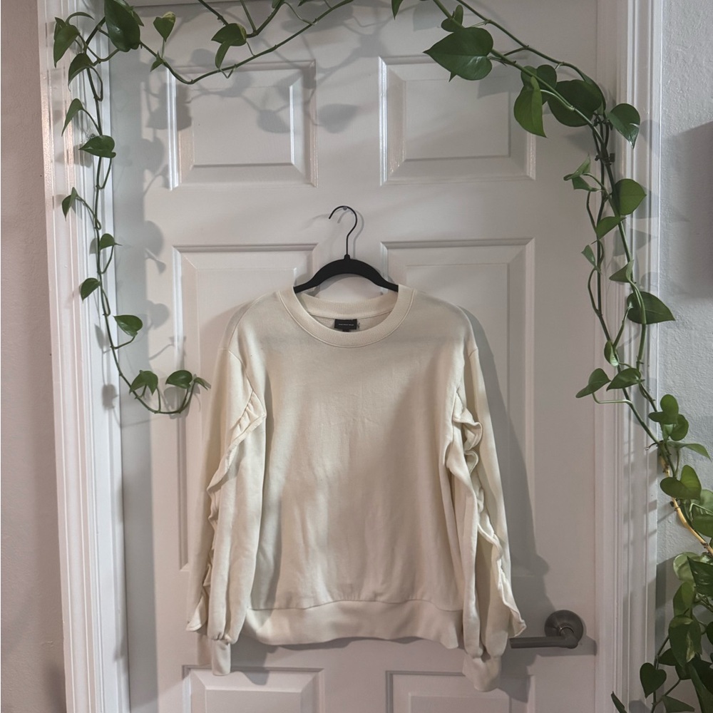 Cream Ruffle Sleeve Sweatshirt